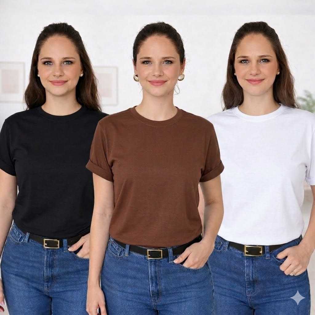 Kit 3 Camisetas Femininas Lisa Básica Algodão Premium T-Shirt Confortável Diversas Cores Envio já
