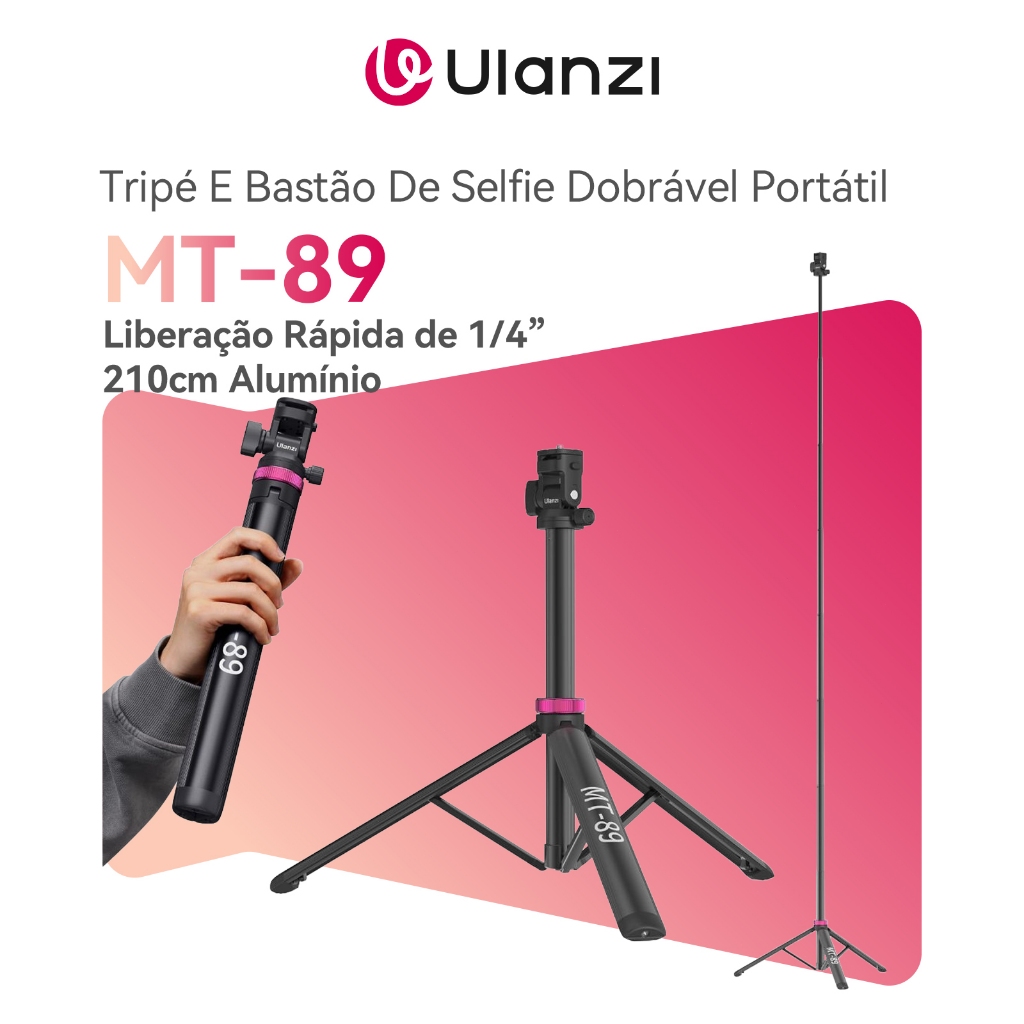 ULANZI MT-89 Tripé E Bastão De Selfie 2.1m Alumínio 360° Dobrável Portátil Para DSLR 1/4" Suporte