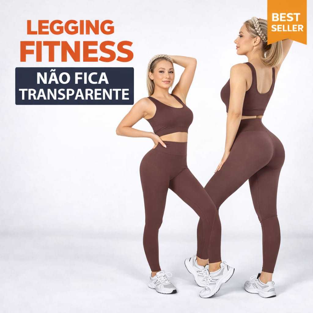 Conjunto Fitness Feminino Canelado Legging + Top Cintura Alta Não Fica Transparente Academia-Cod:B36 em Oferta na Shopee