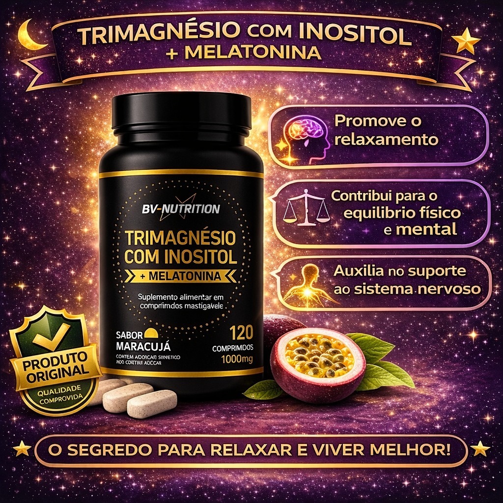 3 Magnésios + Inositol + Melatonina - 120 Comprimidos mastigáveis de 1000mg