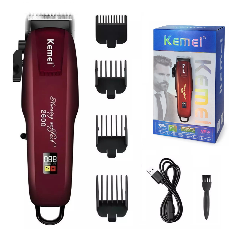 Máquina Profissional De Cortar Cabelo Sem Fio Bordô Kemei Km-PG2600 em Oferta na Shopee