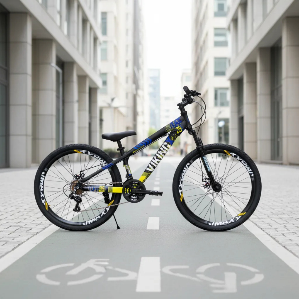 BICICLETA MTB VIKINGX TUFF 25 ARO 26 21V FREIO A DISCO QUADRO 13.5 PRETO AMARELO