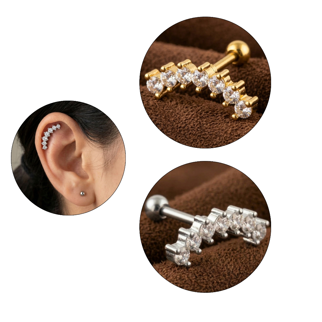 Piercing Helix Zircônias Delicadas Curvado Aço Cirurgico