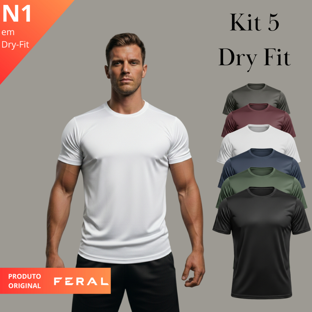 Kit 5 Camisetas Dry Fit Masculina - Casual - Treino - Academia - Esportes - Exercícios - Corrida