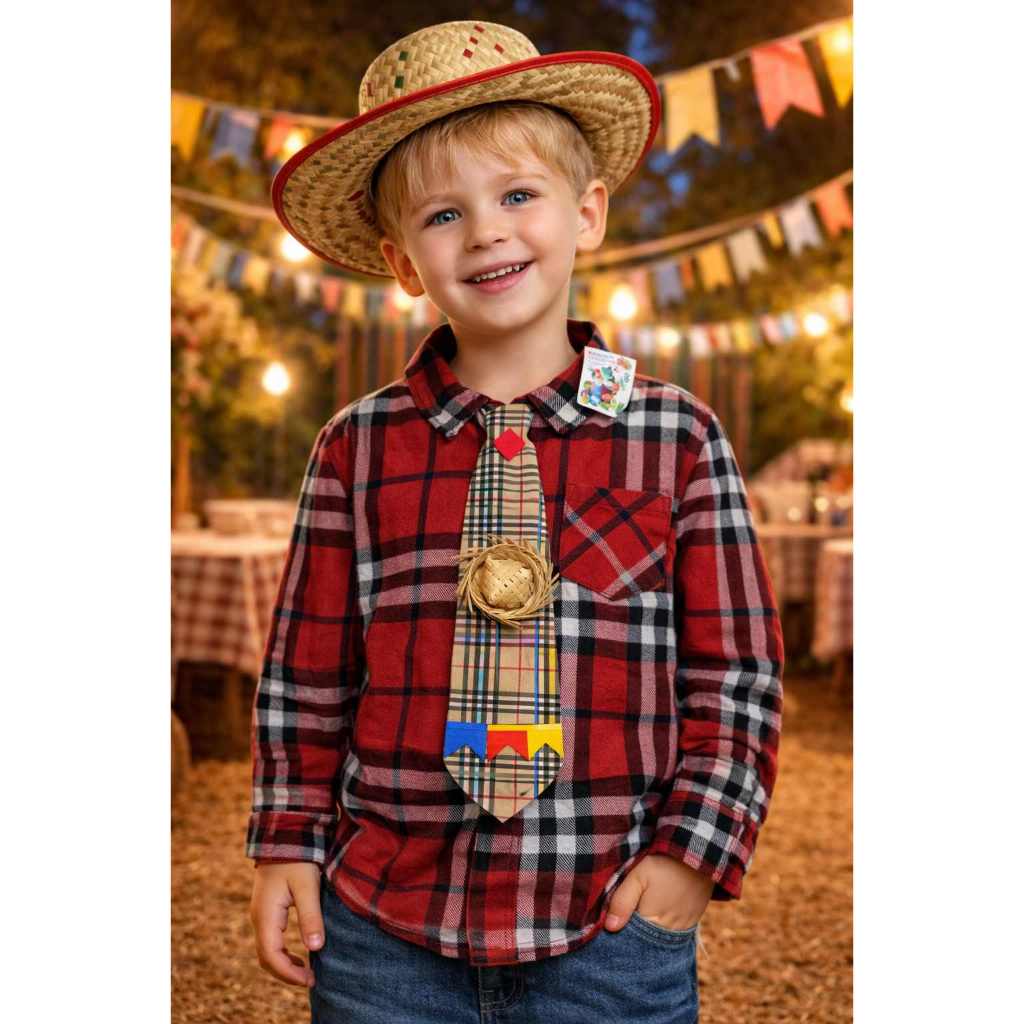 Camisa Xadrez Festa Junina com Chapéu, Gravata e Retalhos Variádos Envio Já