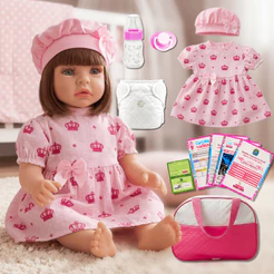 Bebê Reborn Luxo Realista de Silicone Pode Dar Banho Envio Imediato Vestido Rosa