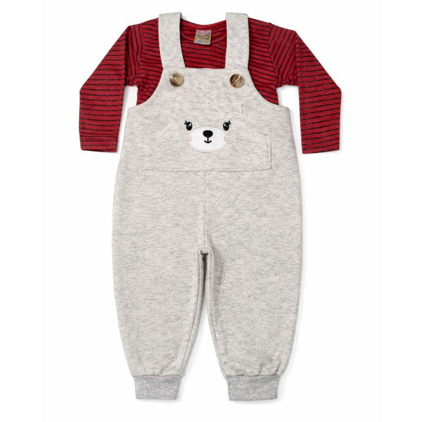 Jardineira Menina e Menino Inverno com Bolso Bordado e Blusa Manga Comprida Conforto e Estilo