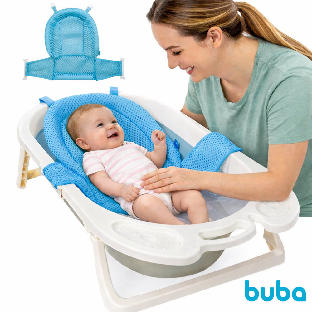 Rede de Banho Bebê Buba para Banheira Proteção Banho Recém Nascido Suporte