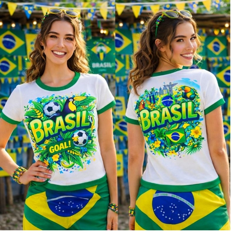 Camiseta Feminina Brasil Fashion – Blusa Estampada Sublimada em Algodão Confortável