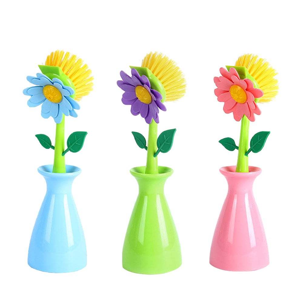 Kit 4 escova de limpeza flor multiuso pia cozinha banheiro meiga limpeza