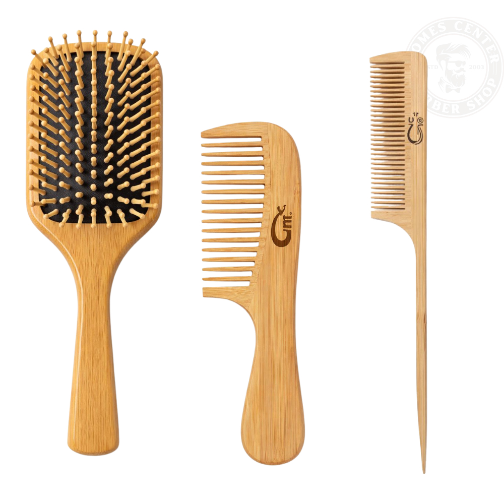 Kit 3 Itens Bambu: Escova + Pente Dentes Finos + Pente Dentes Largos - Barbearia/Salão em Oferta na Shopee