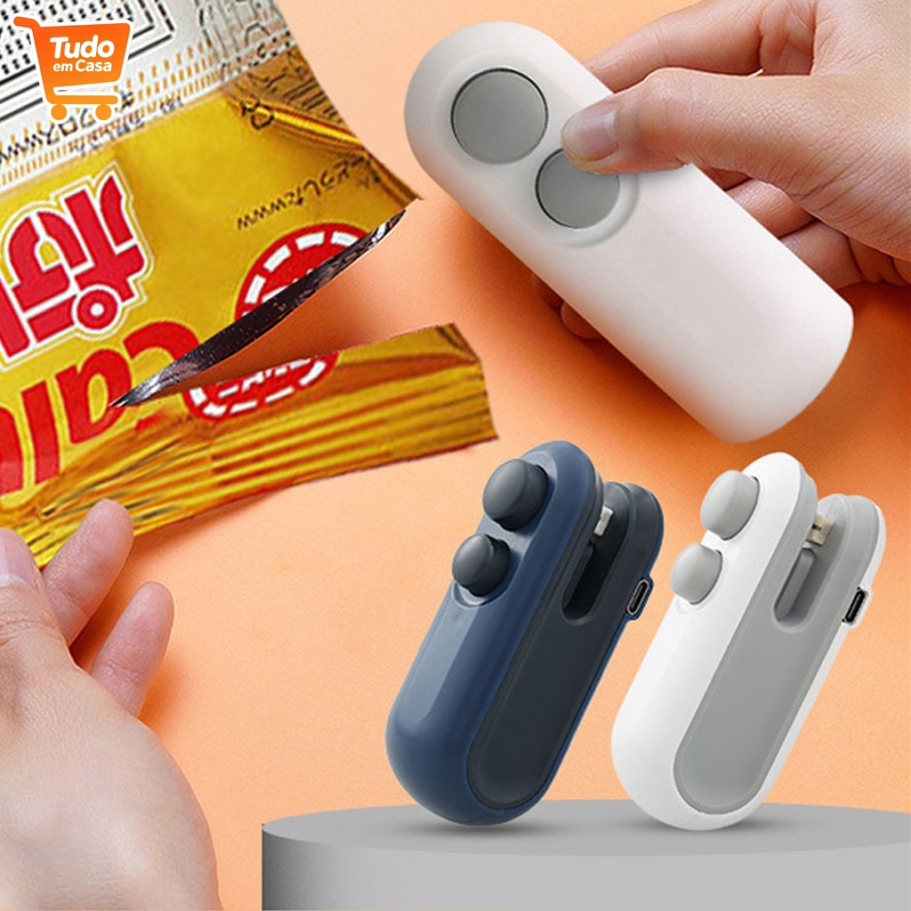 Mini Seladora Portátil 9.5x4cm Lacradora Embalagens Plásticos A Pilha Para Cozinha Multiuso