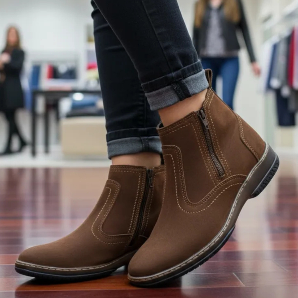 Bota Feminina Estilo Casual Com Ziper Cor Marrom Botina Cano Curto Trabalho Serviço Linha Casual Roceira Top Modelo 2220