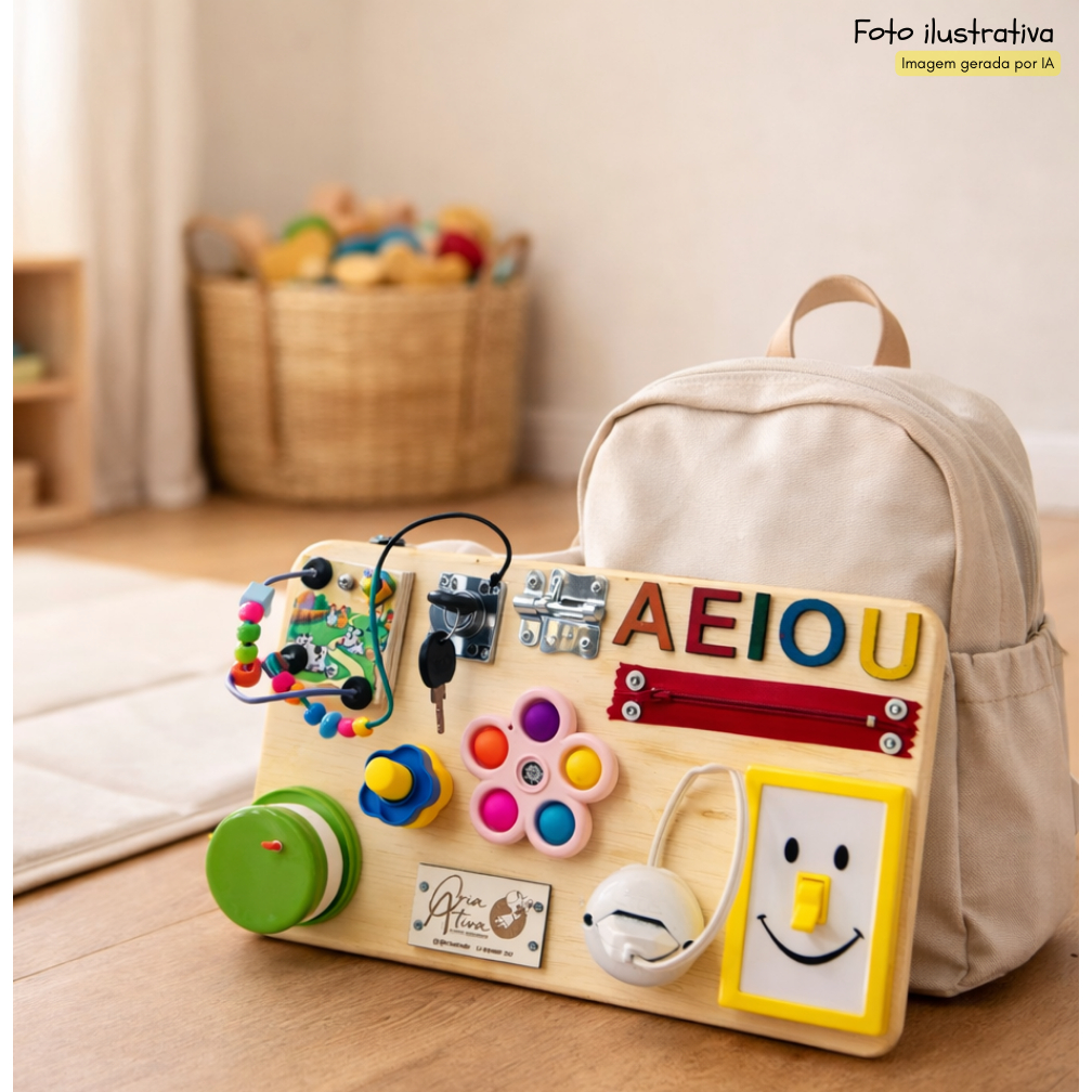 Painel Sensorial Montessori Educativo / Painel de Atividades / Portátil Blumenau - com 35x20cm