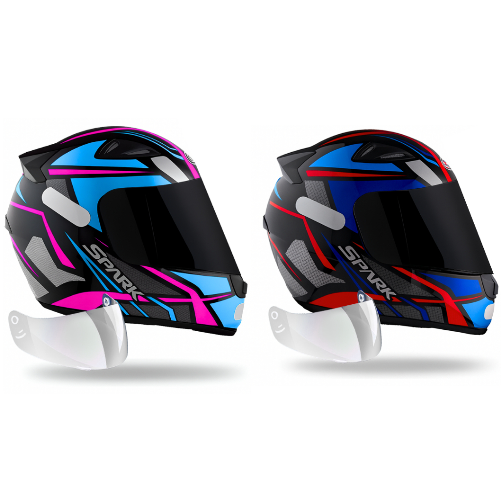Capacete Moto Casal Ebf Tifany Azul Duas Viseiras Fumê Extra