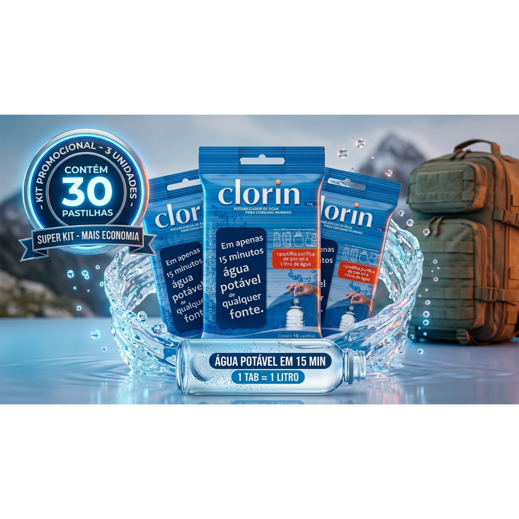 Kit Pastilhas Purificadoras de Água | Purificador de Água Portátil para Camping, Trilhas, Trekking - Clorin 1 em Oferta na Shopee