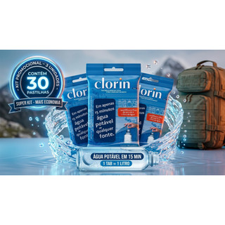 Kit Pastilhas Purificadoras de Água Purificador de Água Portátil para Camping, Trilhas, Trekking - Clorin 1