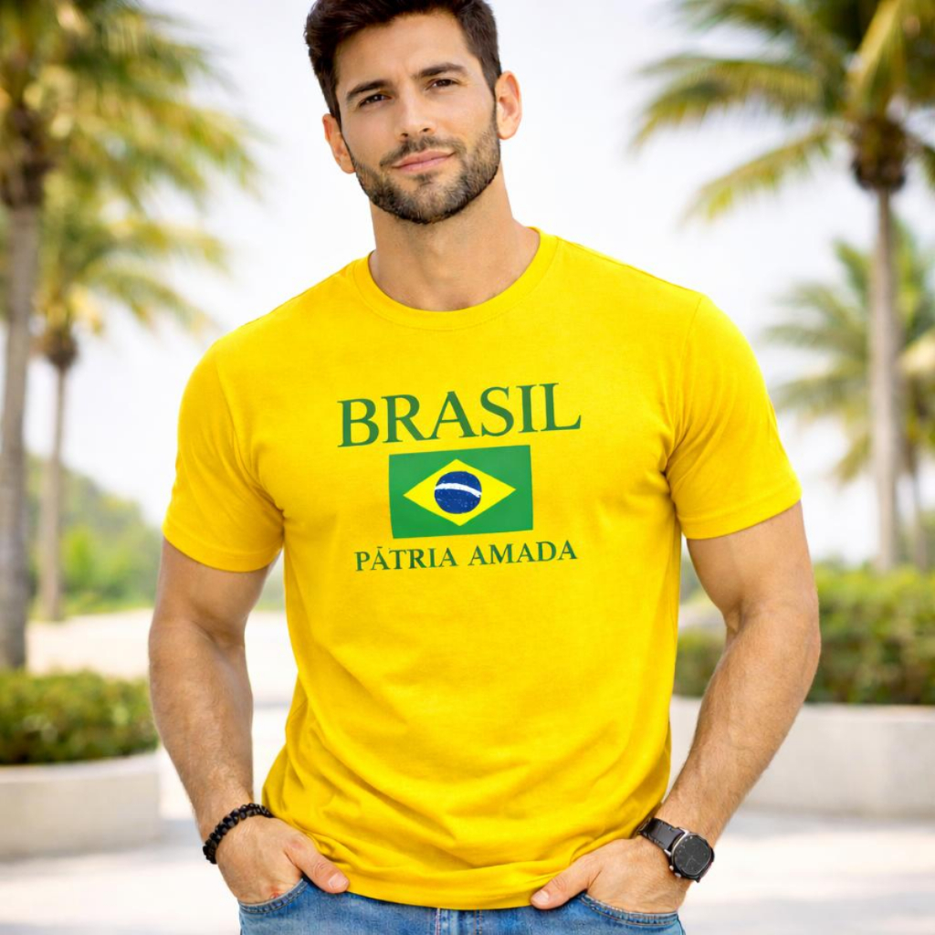 Camiseta Brasil Copa Do Mundo Estampada Algodão Premium T-Shirt Unissex Básica Confortável