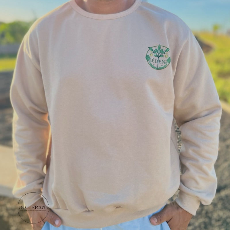 Moletom Gola Redonda Unissex Blusa De Frio Careca Casaco Feminino Masculino Flanelado com Estampa Éden Algodão MOLETOM