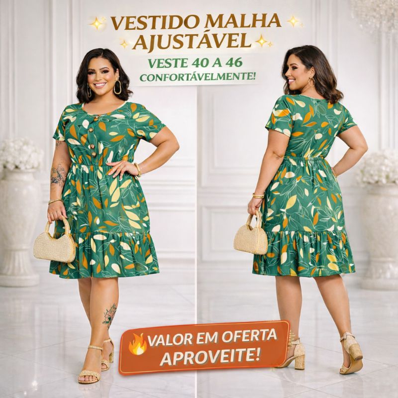 Vestido Feminino Curto Malha Ajustável Estampado Moda Evangélica Mídi Lançamento Leve Confortável