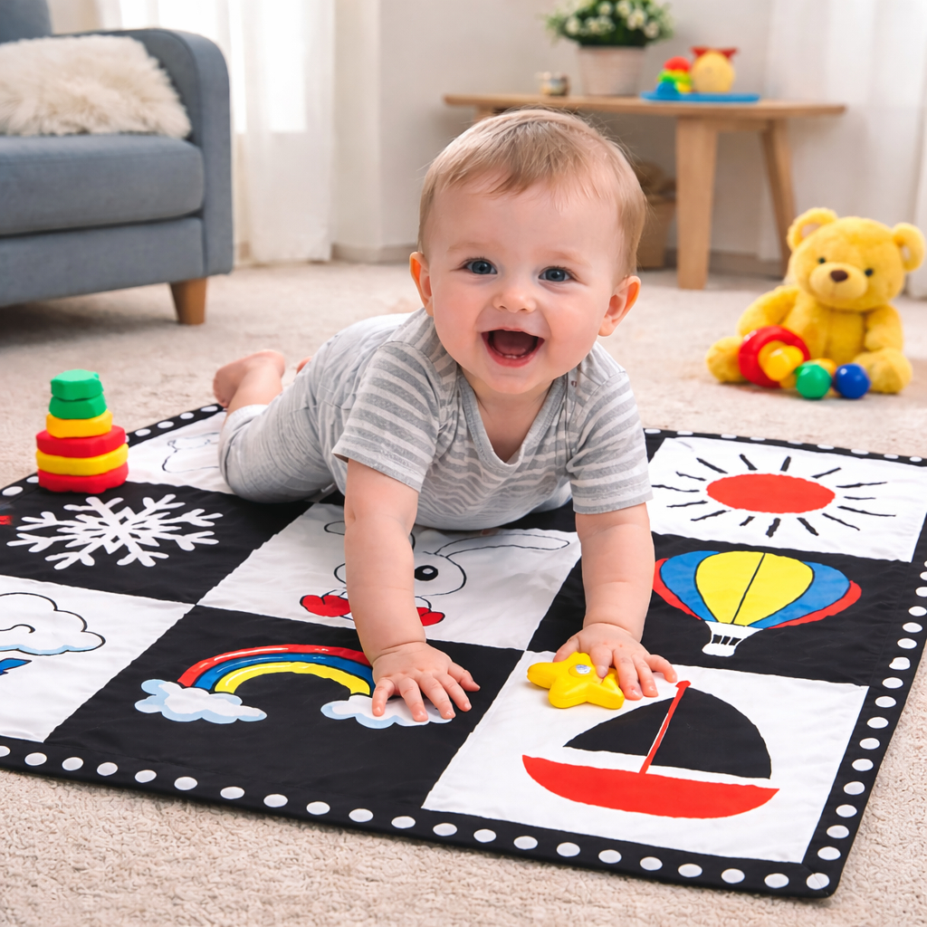 Tapete Sensorial Infantil para Bebê 75x75cm Educativo Tummy Time Estimulação Visual e Motora