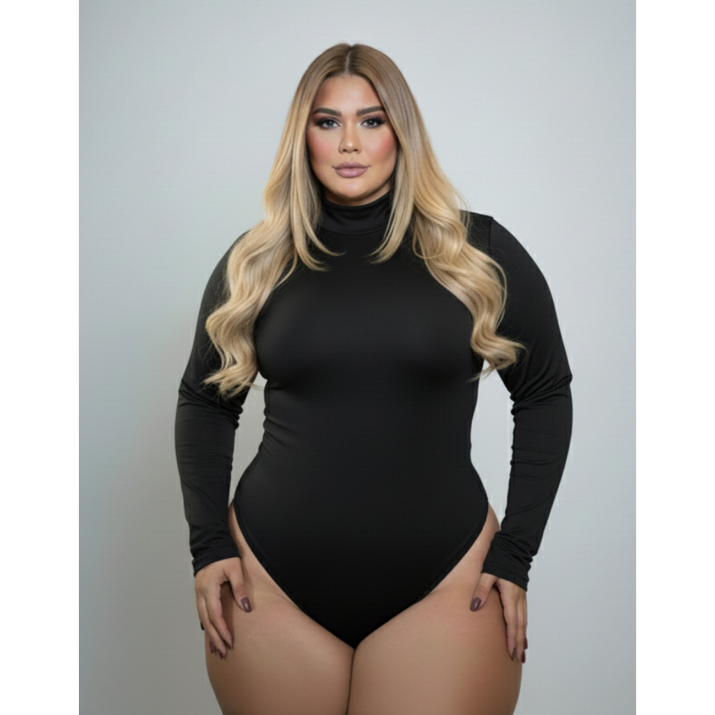 Body Feminino Gola Alta Manga Longa Fecho Duplo Suplex Premium Forro Zero Transparência Plus Size Inverno Envio Rápido