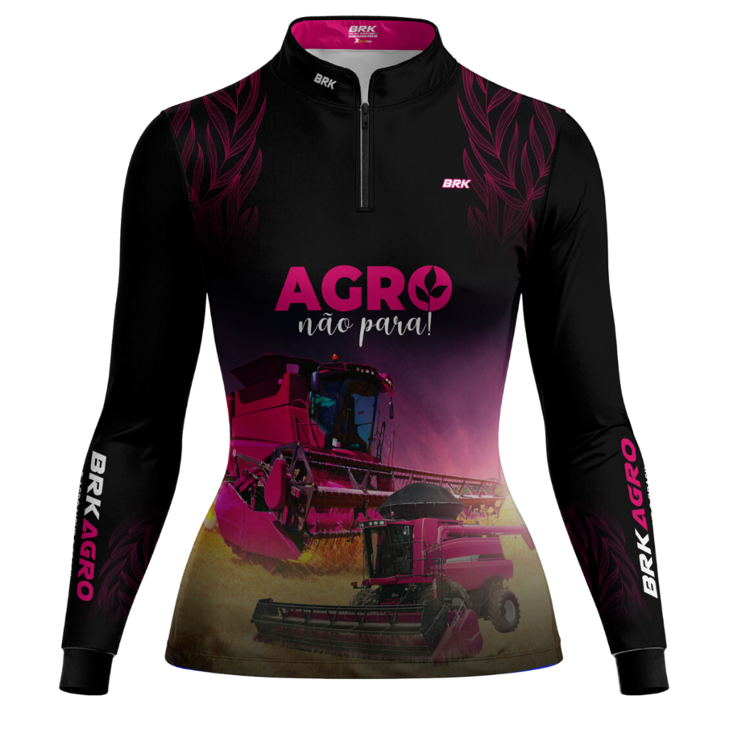 Camisa Camiseta Agro Feminina Brk O Agro Não Para Preta Térmica com Proteção UV em Oferta na Shopee