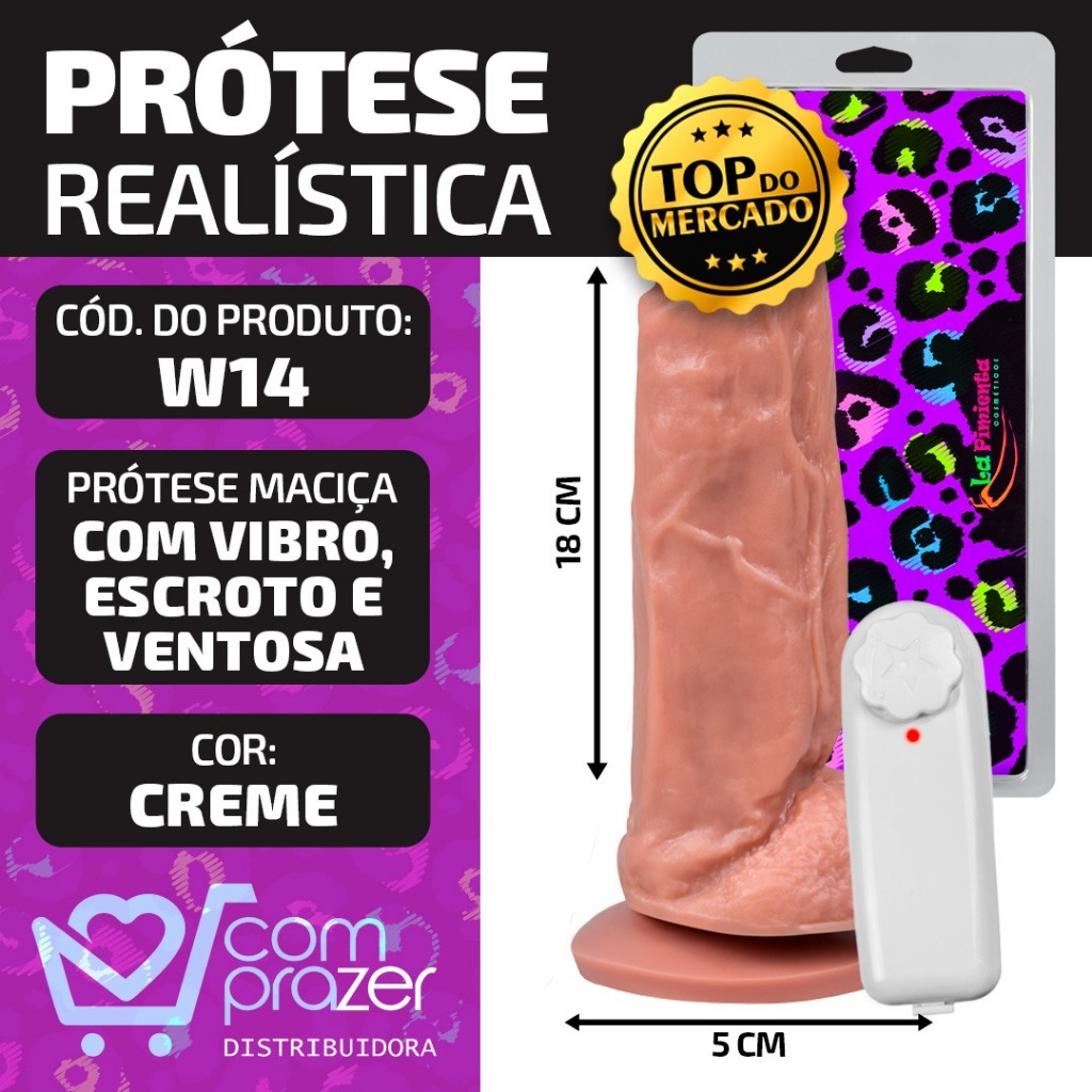 PRÓTESE REALISTA COM 18 DE COMPRIMENTO POR 5 DE LARGURA P/ RELAÇÃO C/ VIBRO