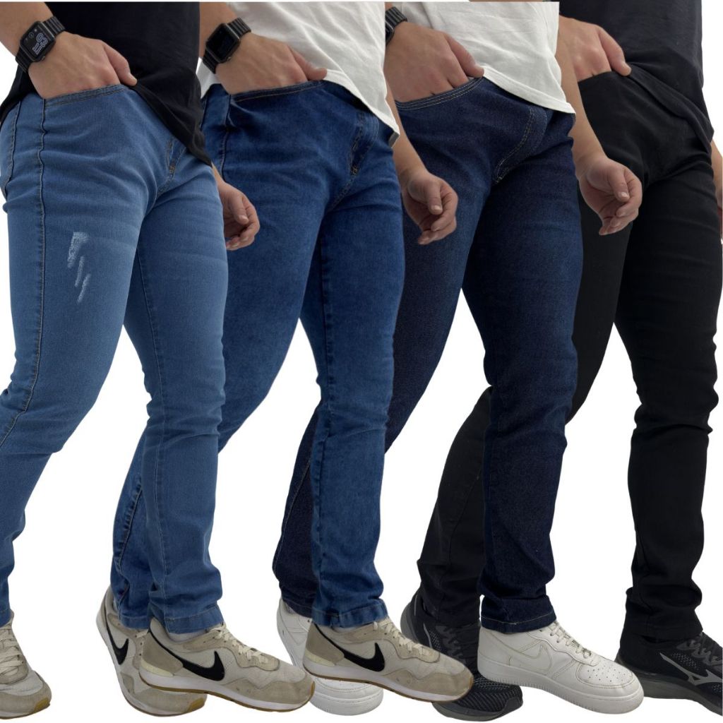 Calça Jeans Masculina Kit Com 4 Slim Fit Premium Lycra full