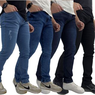 Calça Jeans Masculina Kit Com 4 Slim Fit Premium Lycra full em Oferta na Shopee