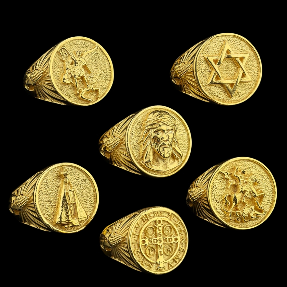 Dedeira Moeda Antiga Ajustável Jesus Cristo São Jorge São Bento Anel Religioso Masculino Arcanjo em Oferta na Shopee
