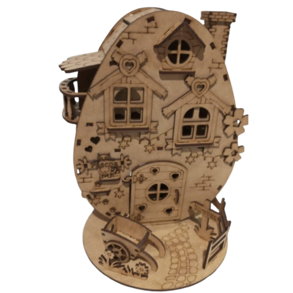 Casinha Modelo Ovo MDF,  Cesta de páscoa  Para Ovos De 50g. montada