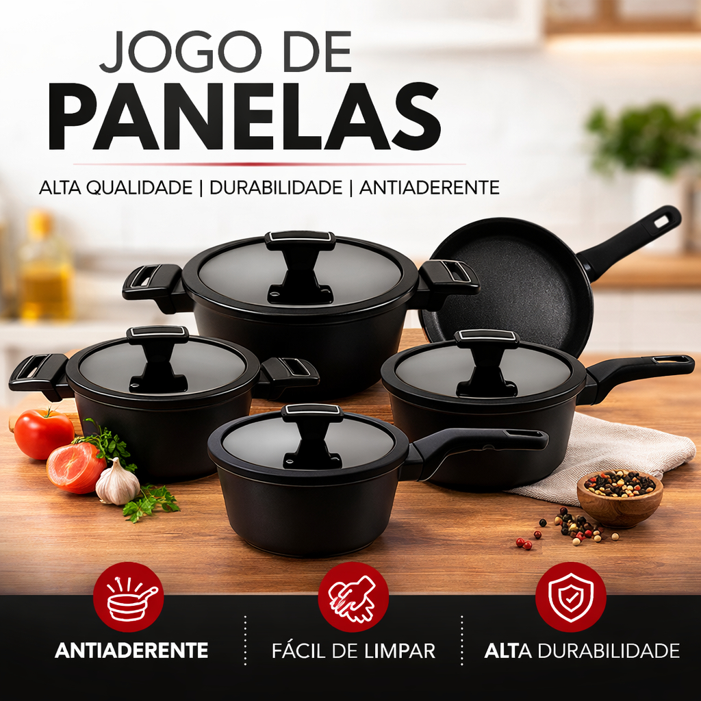Imagem Jogo de Panelas 5 Peças Hauskraft Manhattan Antiaderente Indução e Gás Premium