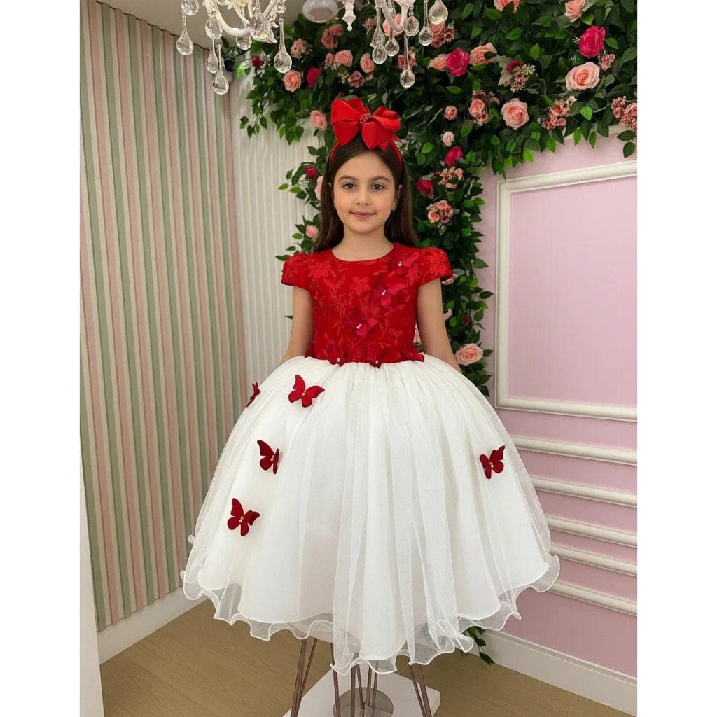 Vestido Juvenil Midi Sabrina Vermelho Off Vila Lele Festa Eventos