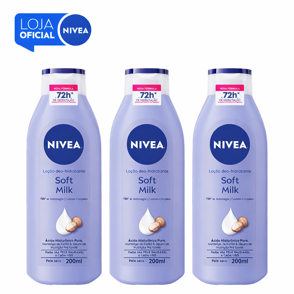 KIT NIVEA Hidratante Desodorante Soft Milk 200ml - 3 unidades BBB 26 em Oferta na Shopee
