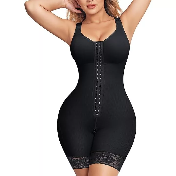 Cinta Modeladora Body Feminino Macaquinho com Colchetes Frontais e Renda