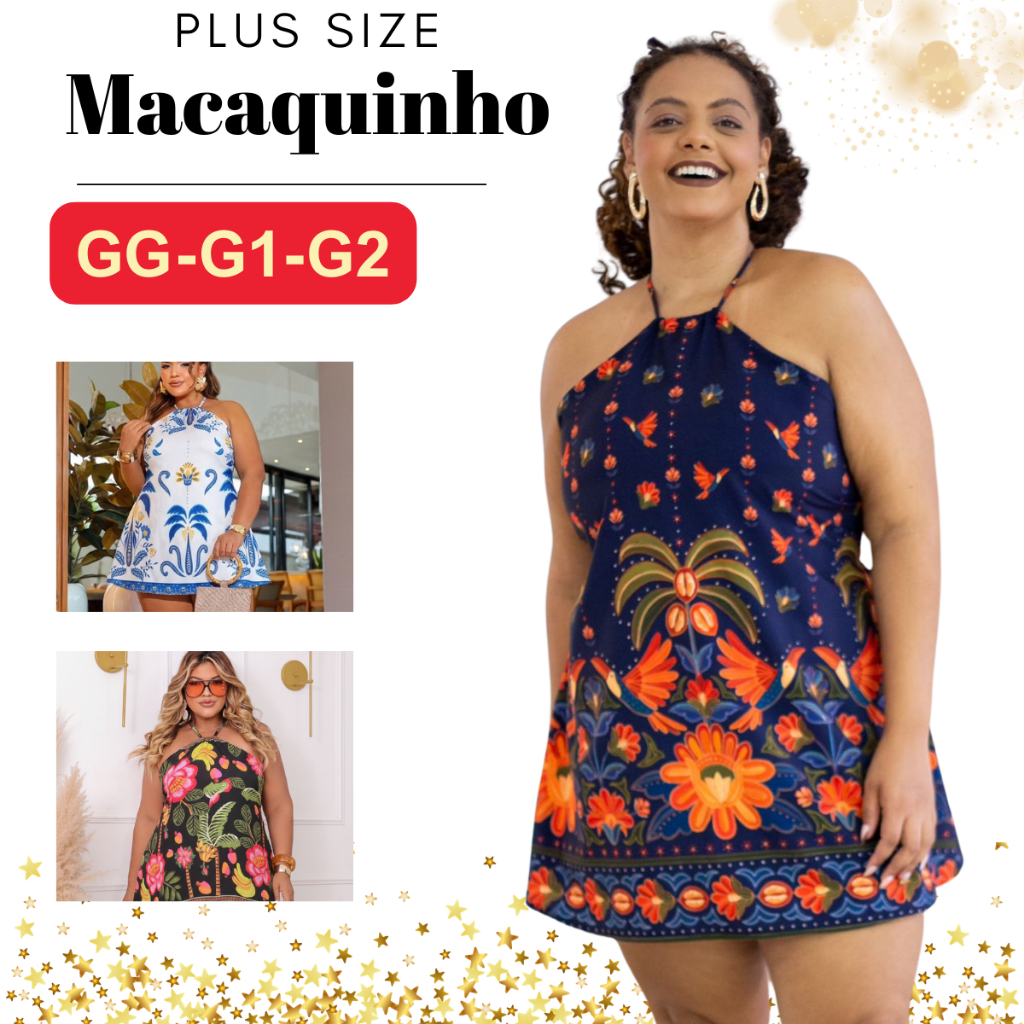 Macaquinho Short Saia Plus Size Rodado Soltinho Tendencia Estampado Chique Candy Color Verão