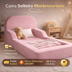 Cama Montessoriana Tamanho SOLTEIRO - MODELO Sonhos - Tecido VELUDO
