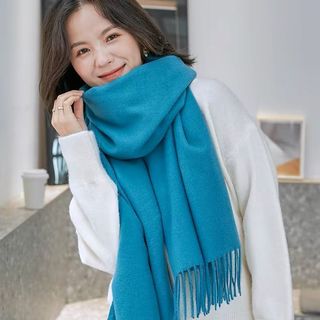 Cachecol Pashmina Grosso 230g Liso com Franjas – Quente e Elegante para Inverno