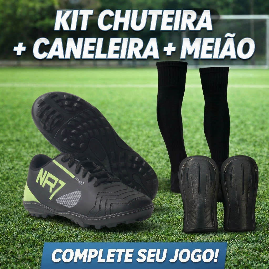 Kit Completo Futebol Chuteira Caneleira Meiao Conforto e Desempenho Para Futebol Society