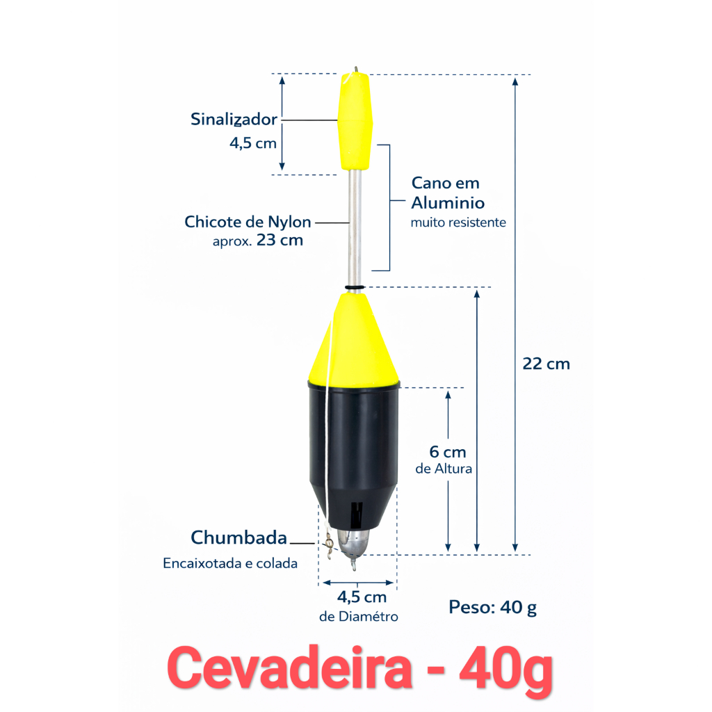 Boia Cevadeira Pesqueiro Pesca Kit Pacu Tamba 35g a 85g Cano Aluminio Arremesso Longo Antena Chicote em Oferta na Shopee