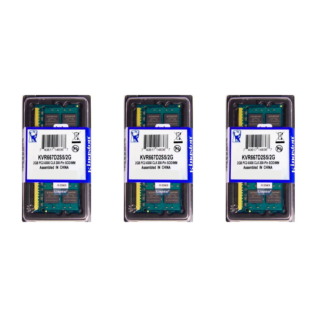 Kit 3 Memórias RAM Kingston 2GB DDR2 667MHz Notebook
