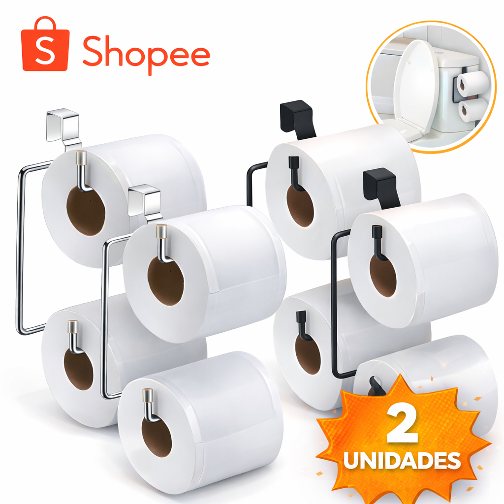 2x Suporte Papel Higiênico Duplo Para Caixa Acoplada Cromado Porta Papel sem Furo De Encaixar