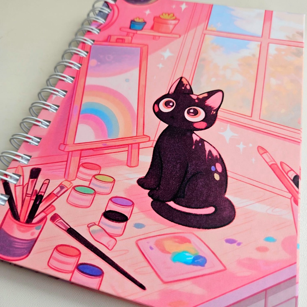 Caderno Sketchbook Desenho e Aquarela A5 21x15cm - 90g, 120g, 240g, 300g Gatinho/Rosa
