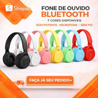 FONE OUVIDO BLUETOOTH SEM FIO AJUSTE TAMANHO ENTRADA P2 CARTÃO MEMÓRIA RÁDIO FM COLORIDO em Oferta na Shopee