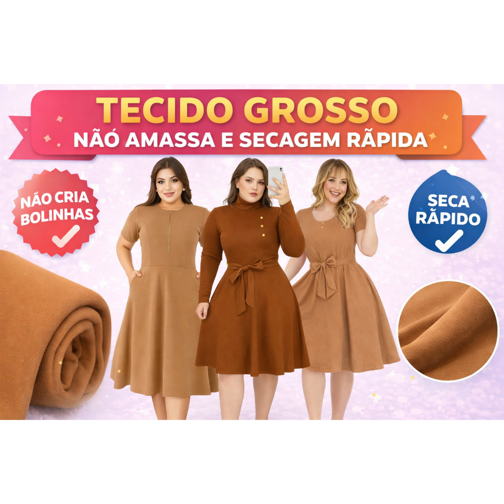 Vestido Feminino Moda Evangélica mais vendidos Midi Plus Size Babado Soltinho 38 A0 52 Congresso Elegante Comportado