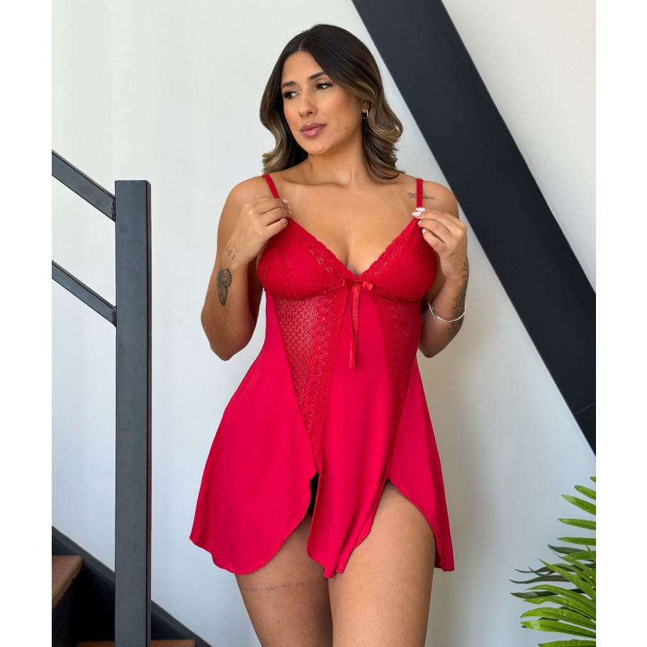 Camisola Sexy Renda Pijama Sensual Roupa de Dormir Curta Feminina Lingerie Plus Size