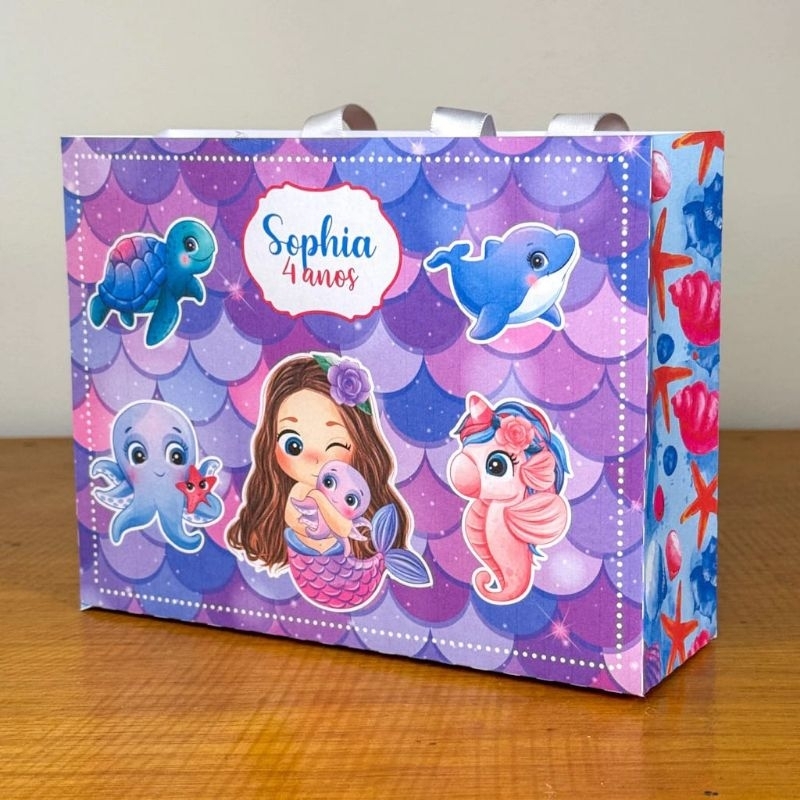 sacolinha personalizada/sacolinha surpresa/sereia cute lílas/lembrancinha de aniversario festa