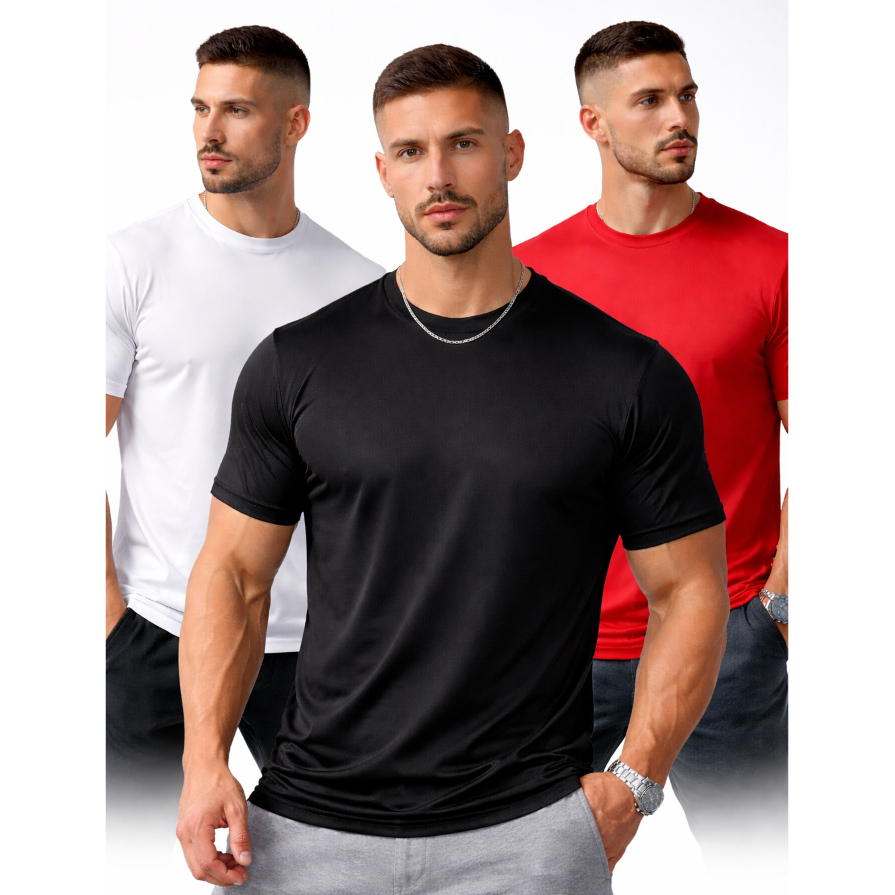 Kit 3 Camisetas Dry Fit Lisa Tecido Colmeia Camiseta Masculina Academia Treino Musculação e Esportes