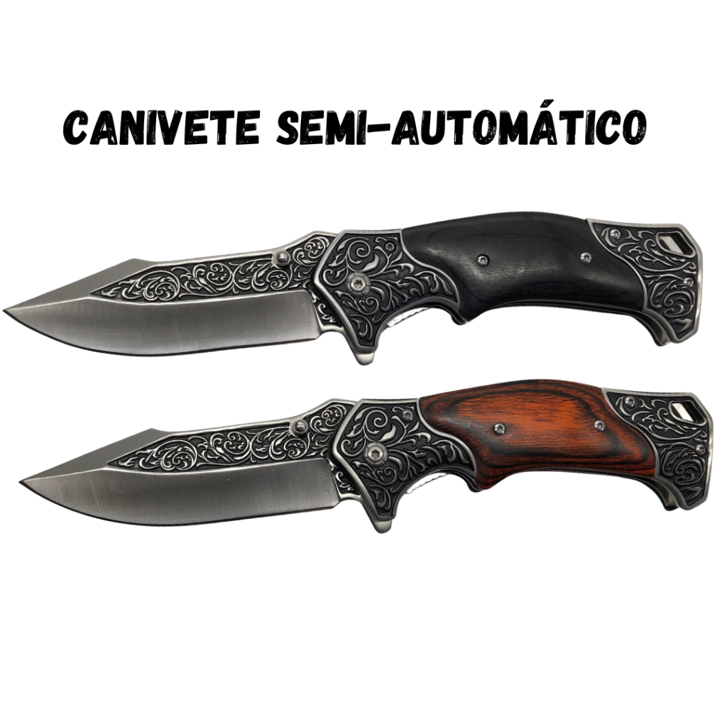 Canivete Aço Semi Automático Desenho Alto Relevo - 1854